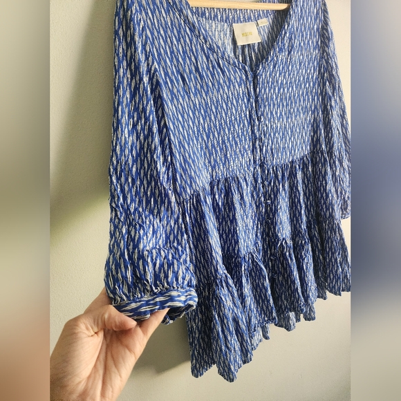 Anthropologie Maeve Lila Tunic blouse Top blue Women Sm Button Tiered Boho poet - Picture 6 of 8
